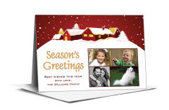 Christmas Season's Greetings Winter Village Cards with multiple photo 7.875